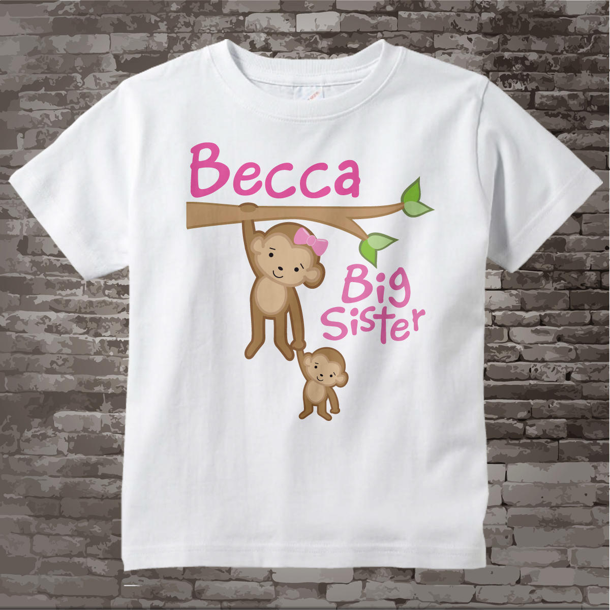 Girls Big Sister Shirt or Onesie Personalized Big Sister Monkey Shirt