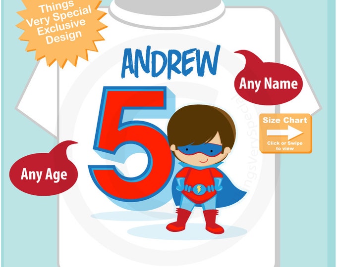 Boy's Personalized Superhero 5th Birthday Tshirt - Birthday Boy Shirt - Superhero birthday party theme 08302016a