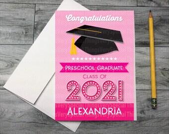 Preschool Graduation Card, Personalized Preschool Graduation Card for any year 03302021a1