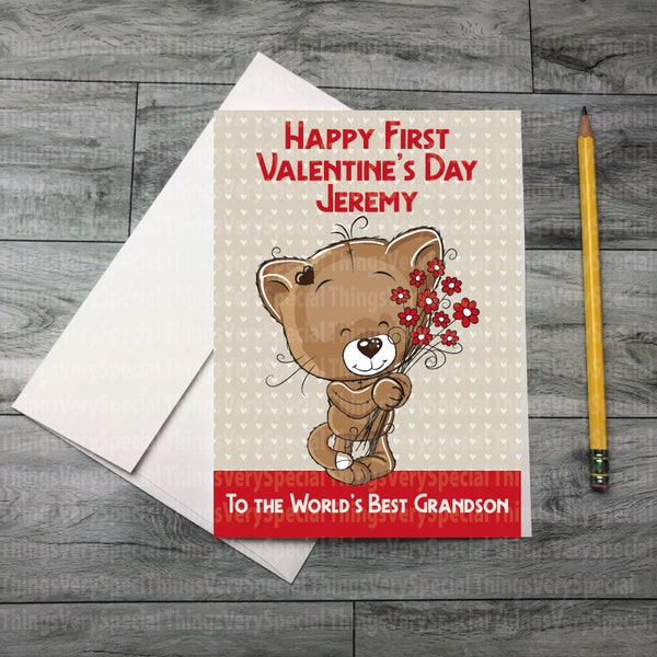 First Valentine's Day card for Grandson, Personalized 1st Valentine's Day card for Grandson. 12302020b3