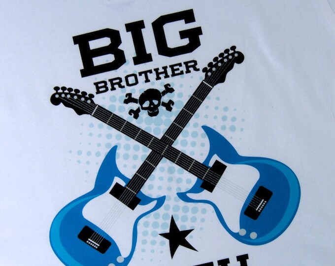 Big Brother Guitar Rocker Shirt or Onesie, Personalized Big Brother Shirt, Infant, Toddler or Youth sizes t-shirt (03092012a)