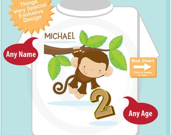 Birthday Boy Shirt - 2nd Birthday Tee Shirt or Onesie with Cute Monkey holding the number - Any Age - Birthday outfit top 02092016d