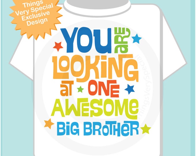 Boy's Awesome Big Brother Shirt Infant, Toddler or Youth Tee Shirt Blue Green and Orange Text t-shirt or Onesie (02222013a)