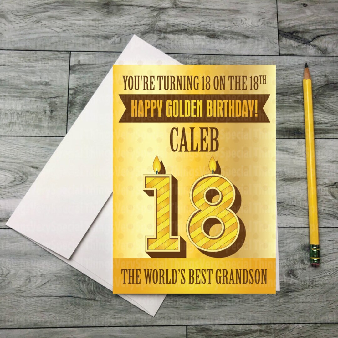 Golden Birthday Card for 18 Year Old Grandson 18th Golden Etsy