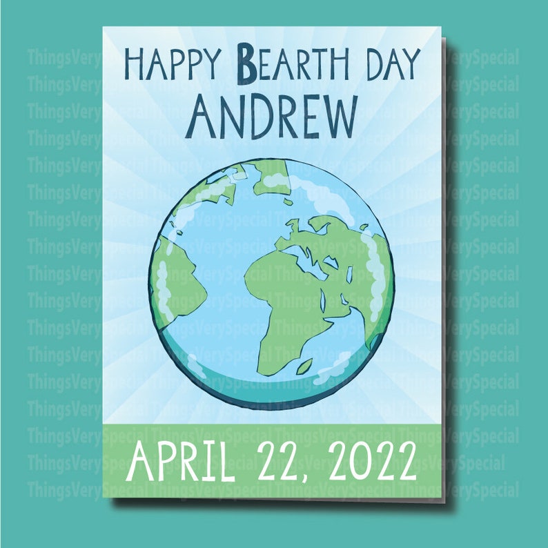Earth Day Birthday Card Happy Bearth Day Personalized Happy Etsy
