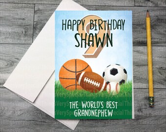 Birthday Card for 9 year old Grandnephew, 9th Birthday card for Grandnephew, Personalized Sports Birthday Card 03162021a9x