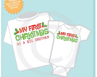 Christmas Big Brother Outfit set - Matching Sibling Set of 2 - Kids Matching Outfits - My First Christmas 11082016d