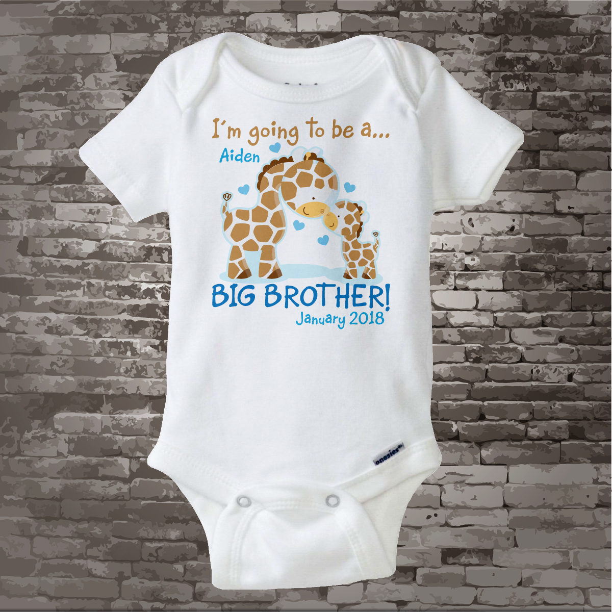 giraffe big brother to be t-shirt or bodysuit • going to be a big brother  to twins shirt • monogram pregnancy announcement gift idea