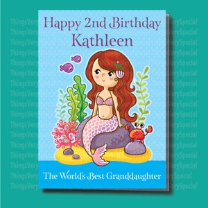 Mermaid Birthday Card for 2 Year Old Granddaughter, 2nd Birthday Card ...