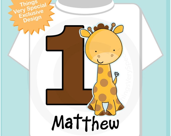 Personalized FIrst Birthday Giraffe Tee Shirt or Onesie, 1st Birthday Giraffe tee, Safari Theme (03142012d)