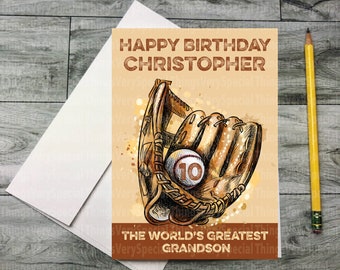 Baseball Birthday Card for 10 year old Grandson, 10th Birthday card for Grandson, Personalized Baseball Birthday Card 04192021a10x