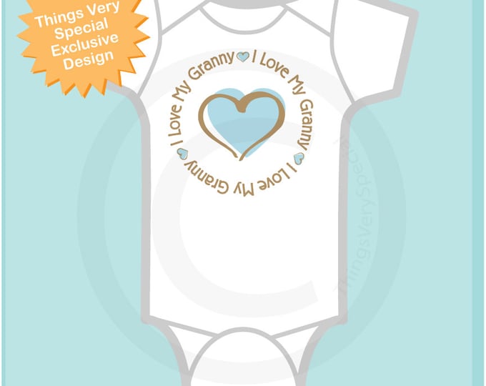 Boy's Personalized I Love My Granny with Blue Heart Tee Shirt or Onesie (03032014b)
