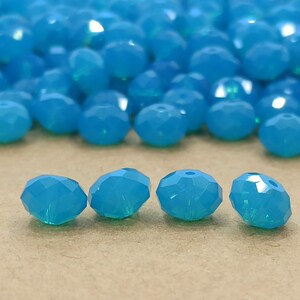 Swarovski Briolette Caribbean Blue Opal Crystal Beads, Glass Rondelle Beads, 8mm Blue Beads, Blue Spacer Beads, Faceted Briolette, Blue Opal