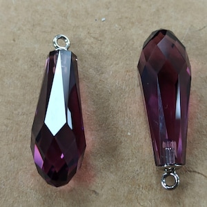 Swarovski Amethyst Crystal Drop Pendant: 24mm/34mm Teardrop with Cap