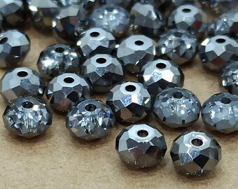 Perlina di cristallo Swarovski Silver Night Briolette: distanziatore Rondelle grigio, 8 mm