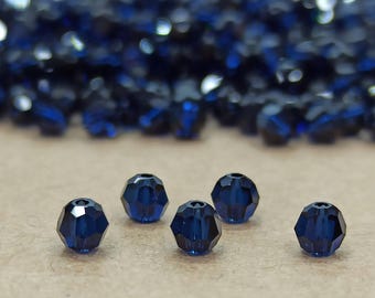 Swarovski Dark Indigo Crystal Beads: Round Cut, Jewelry Making (3-8 mm)