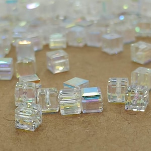 Swarovski Clear Ab Cube Crystal Beads, İridescent Cube, Rainbow Cube, Square Cube Beads, 4mm Cube Beads, Cube For Earrings, Crystal Cube Bea