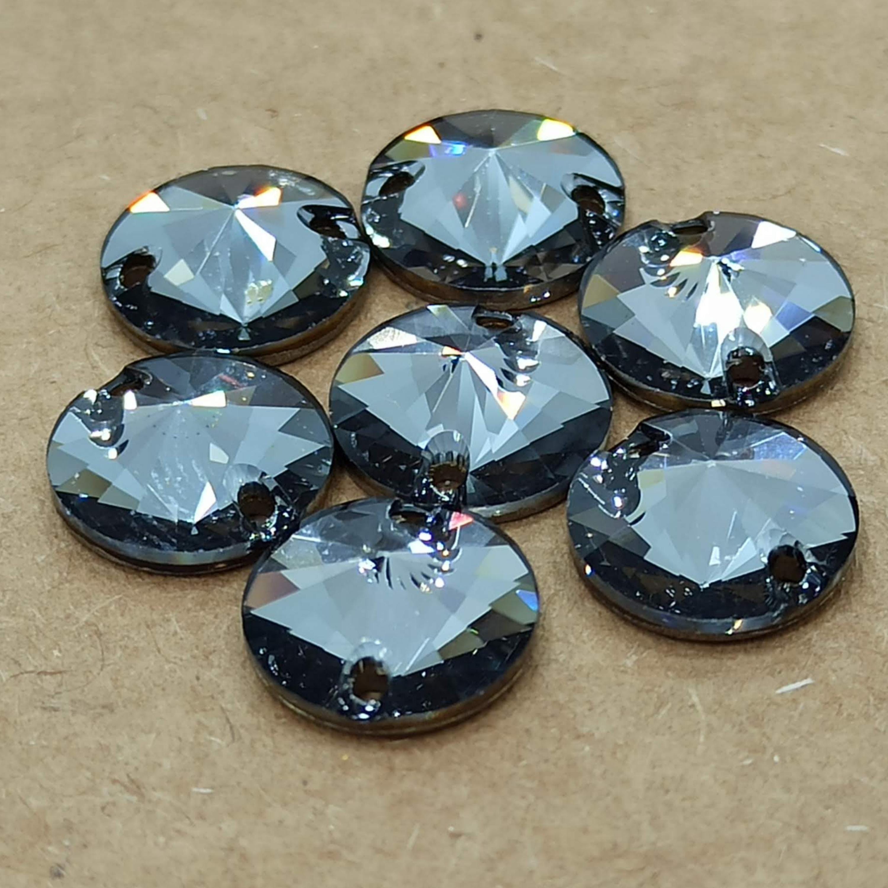 Swarovski 3200 Black Diamond Rivoli Sew On Crystal Stones, 10mm Rivoli, Gray Crystal Stone, Gray Gemstone Beads, 2 Hole Beads, Sew On Patch