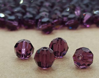 Swarovski-amethistkristalkralen: 8 mm ronde facetgeslepen paarse kraal