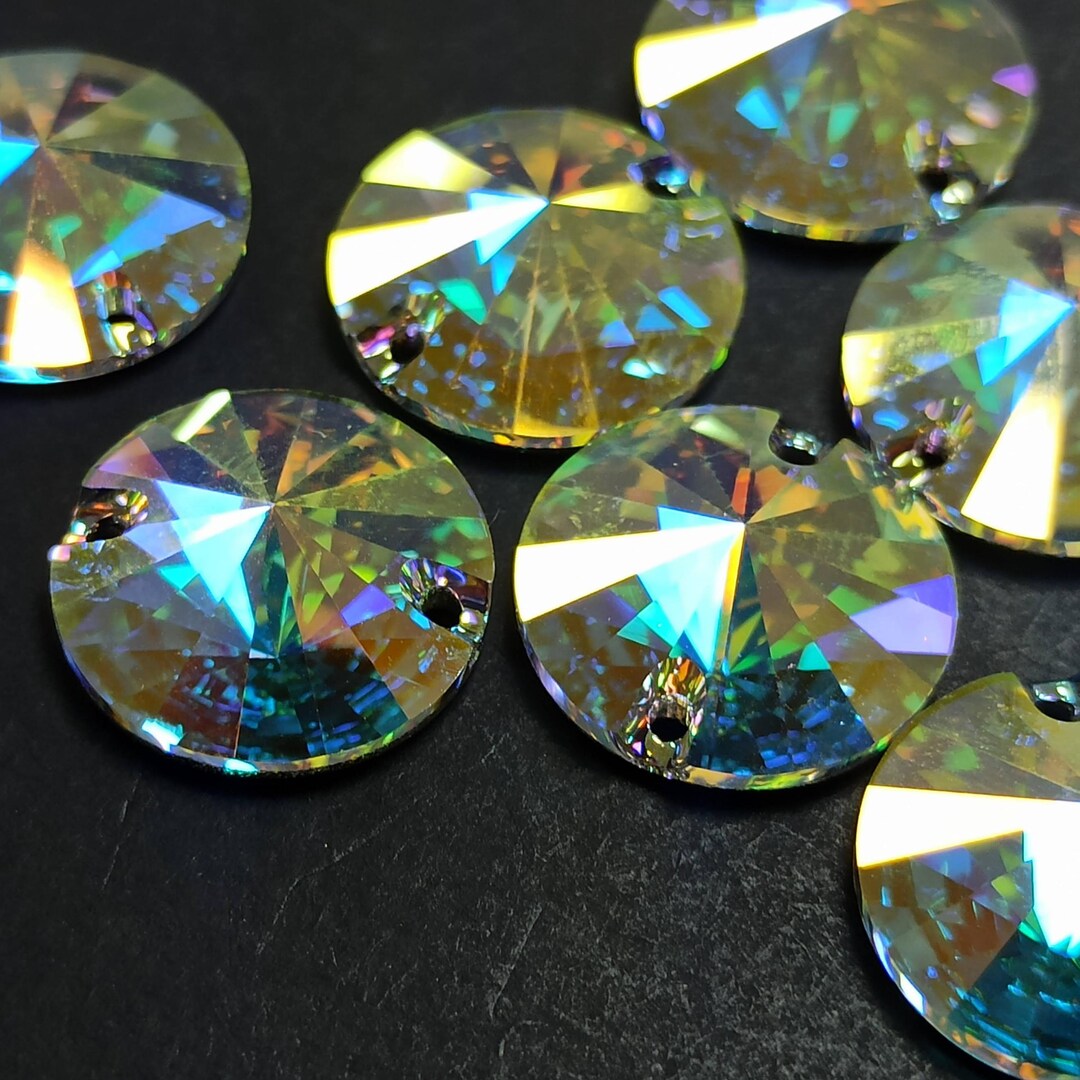 Swarovski 16mm Round Sew-on Crystals, AB Rhinestones, Large Glass Stone ...