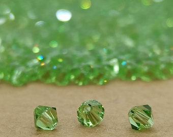 Swarovski Peridot Crystal Beads: Bicone & Round Cut, 4mm