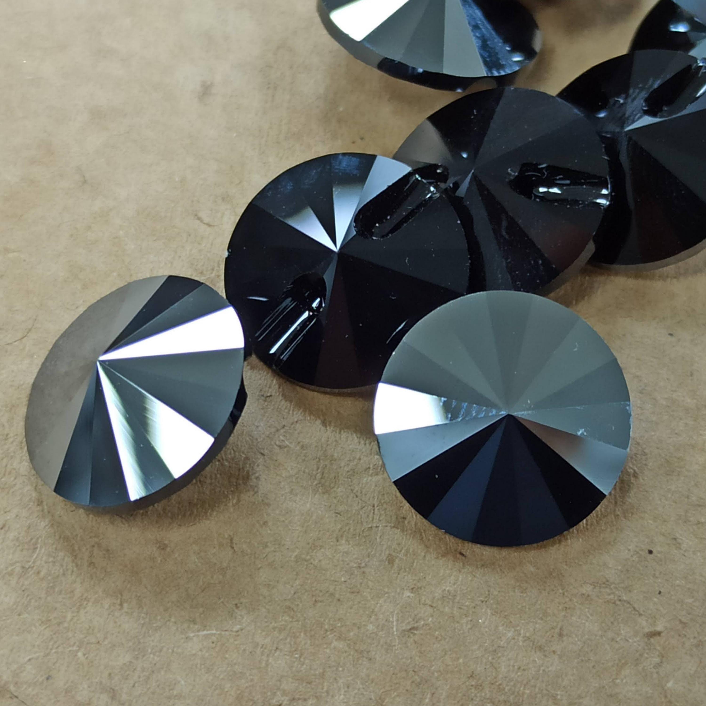 Swarovski Jet Hematite Rivoli Crystal Button, Black Metallic