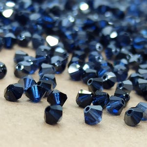 Swarovski Dark İndigo Satin Crystal Bicone Beads, Dark Blue Crystal, Polished Blue Beads, Bright Dark Blue, Blue Glitter, Dark Blue Beads