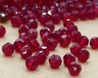 Swarovski Siam Crystal Beads: 4mm Round Red Glass Beads