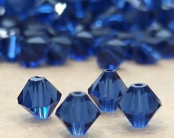 Swarovski Dark Sapphire Crystal Bicone Beads - 6mm