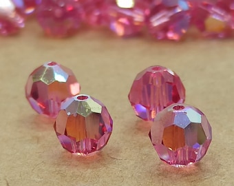 Swarovski Rose AB Crystal Beads: Runde Rosa irisierende Perlen