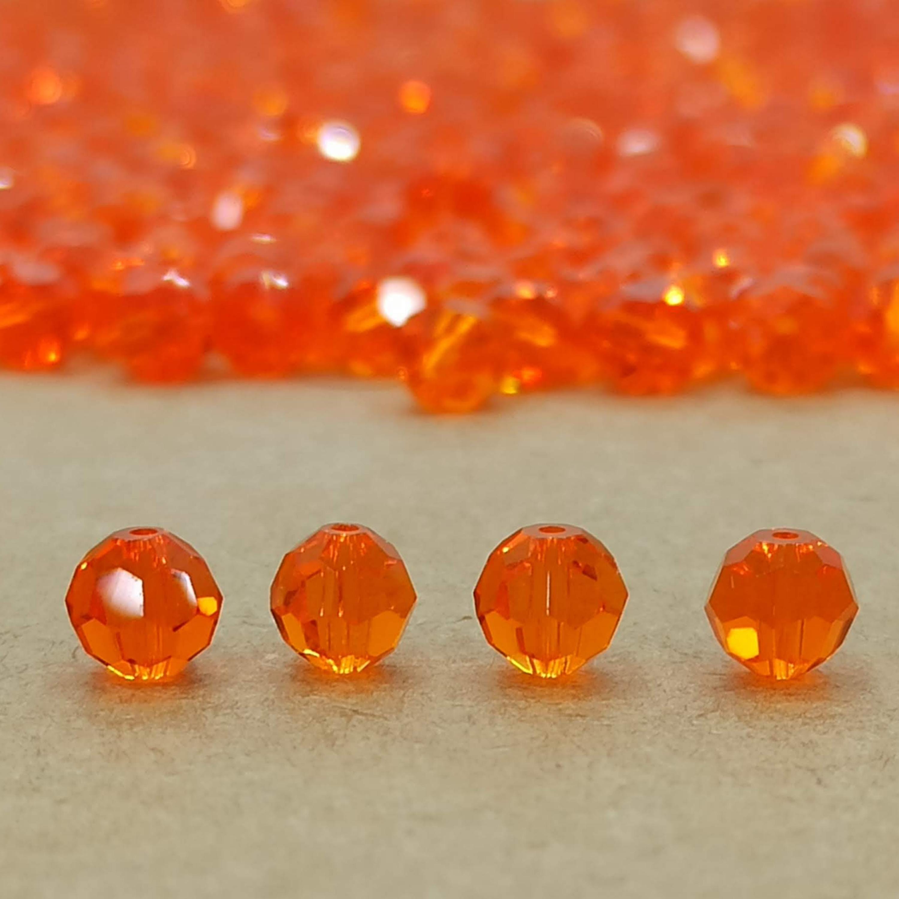 Swarovski Sun Crystal Beads: 6mm Faceted Orange Round Beads