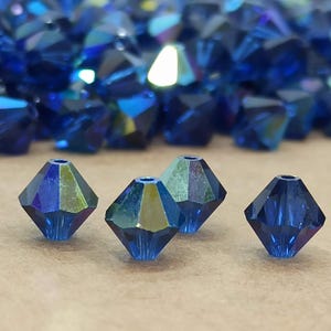 Swarovski Dark Sapphire Ab Crystal Bicone Beads, Rainbow Dark Blue, Blue Glitter, Rainbow Blue Beads, 8mm Dark Blue Beads, Bright Blue Beads