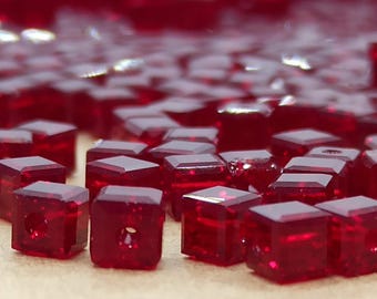 Swarovski Siam Cube Crystal Beads: Precision-Cut Red Glass