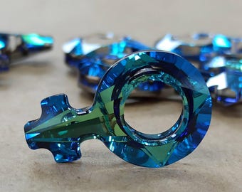 Swarovski 4876 Bermuda Blue Female Symbol Pendant, 18mm Crystal, Ocean Blue Faceted Charm