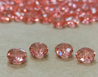 Contas Briolette Swarovski: 8 mm de cristal rosa pêssego rondelle