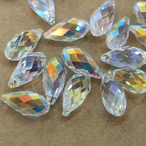 Swarovski 6010 Teardrop Crystal Clear Ab Pendant Beads, Drop For Earrings, Drop For Pendant, İridescent White, Crystal Ab, Rainbow Glitter