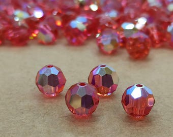 Swarovski Padparadscha AB Crystal Beads: Rose Orange Round Cut
