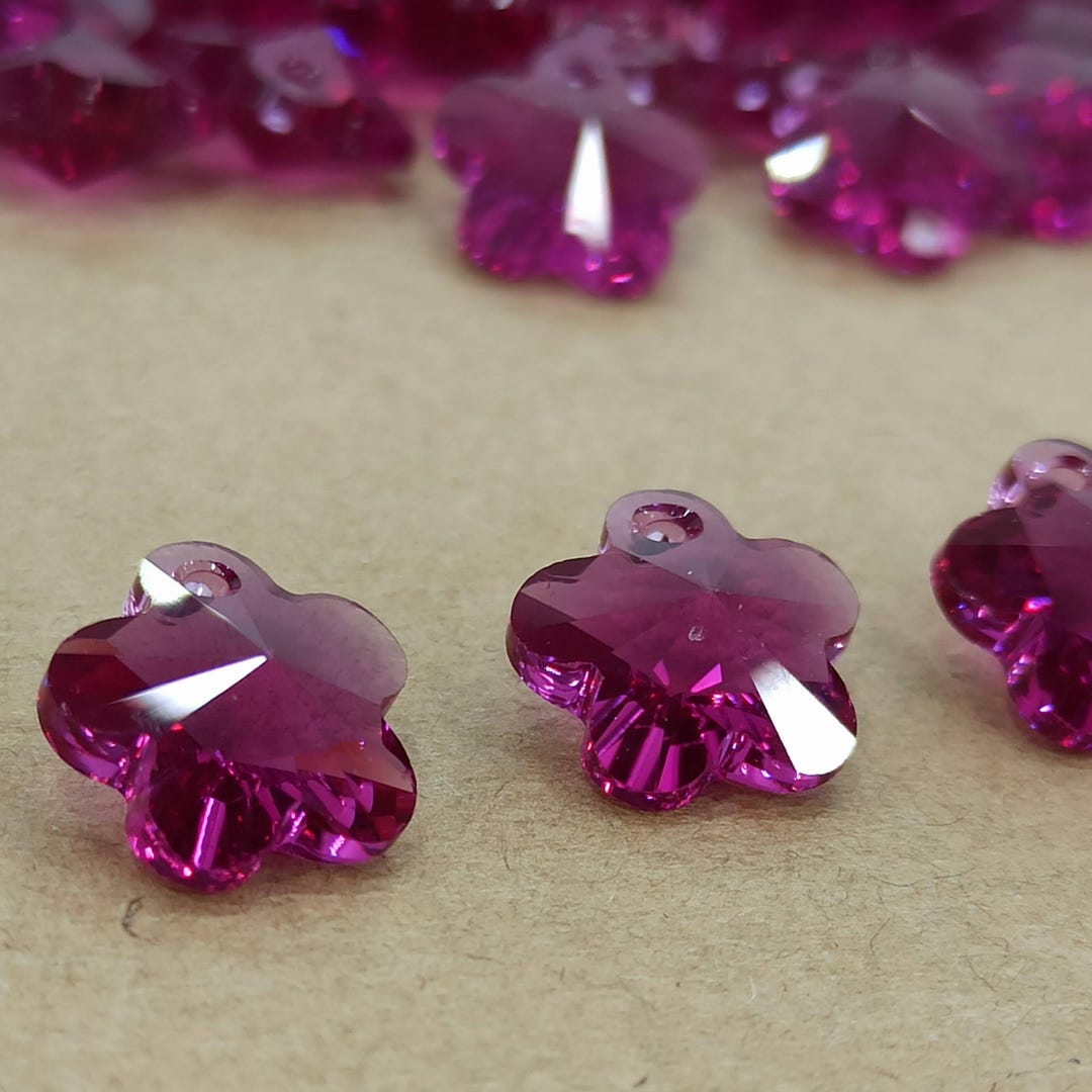Swarovski Fuchsia Flower Crystal Pendant: 14mm Top-drilled Bead - Etsy