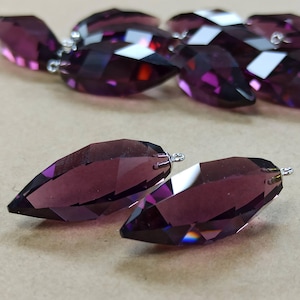 Swarovski Amethyst Crystal Pendant: 34.5mm Twisted Drop with Classic Cap