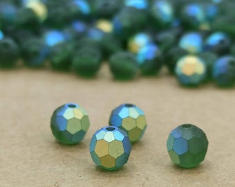 Swarovski Matte Emerald AB Crystal Bead: Faceted Round 6mm