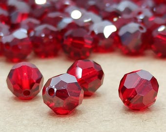 Swarovski Round Crystal Bead: Light Siam Satin Red, 8mm