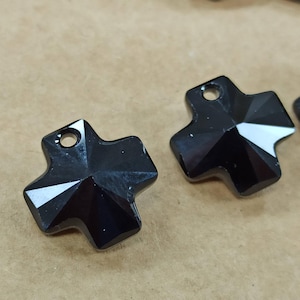 Swarovski Black Jet Crystal Cross Pendant: 20mm Lead-Free