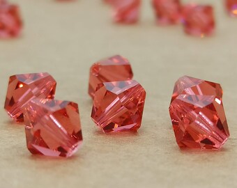 Swarovski Padparadscha Crystal Bicone Beads: Rose Orange Faceted Glass