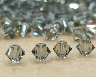 Swarovski Black Diamond Bicone Crystal Beads, 3-8mm Faceted Gray Glass for Jewelry Making