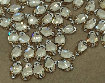 Swarovski 7*12 Light Colorado Topaz Teardrop Sew On Crystal, Sew On Patch, Lightn Brown Drop, Two Hole Beads, Golden Drop, Champane Stone