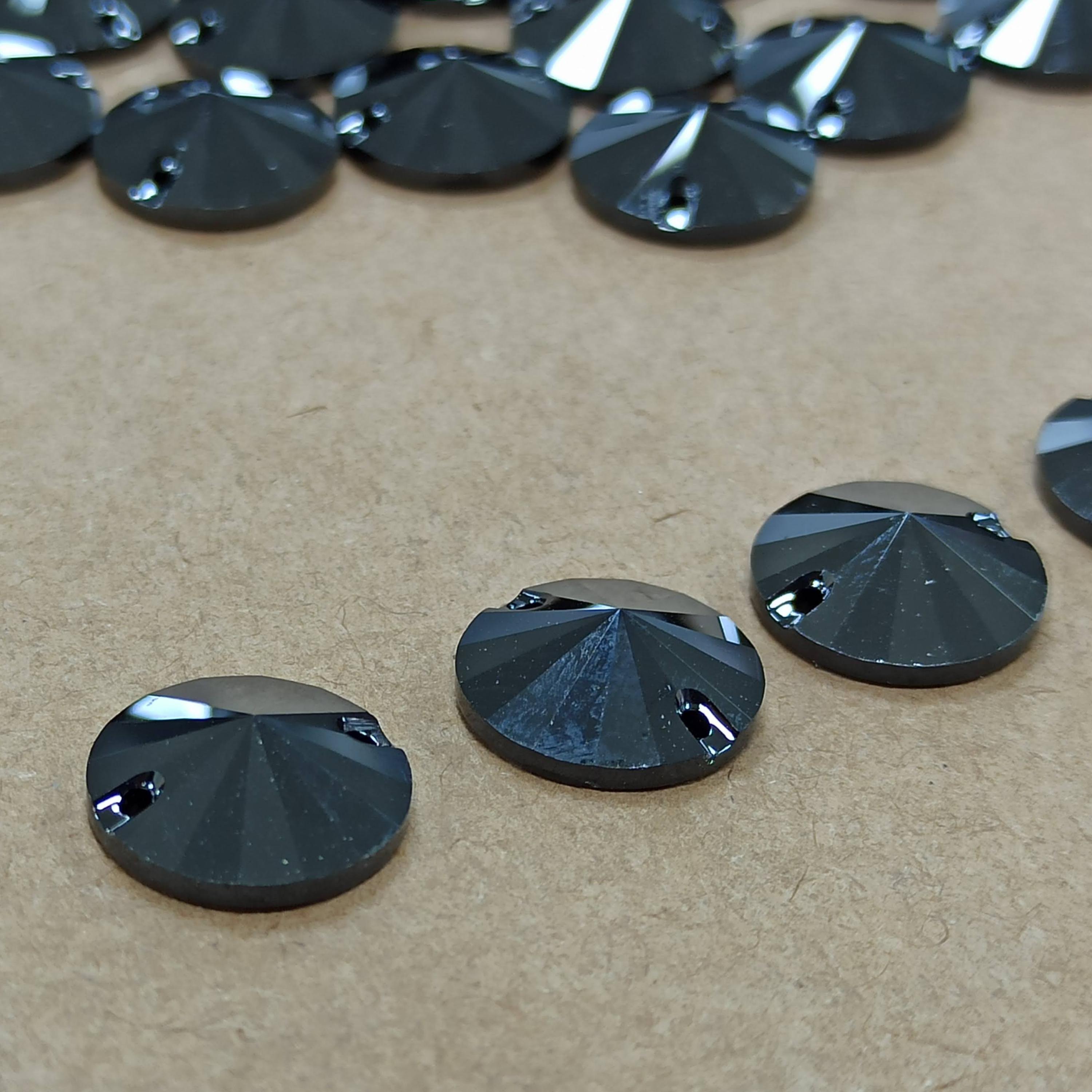 Swarovski Rivoli Jet Hematite Crystal Sew-on Stone: 14mm Black