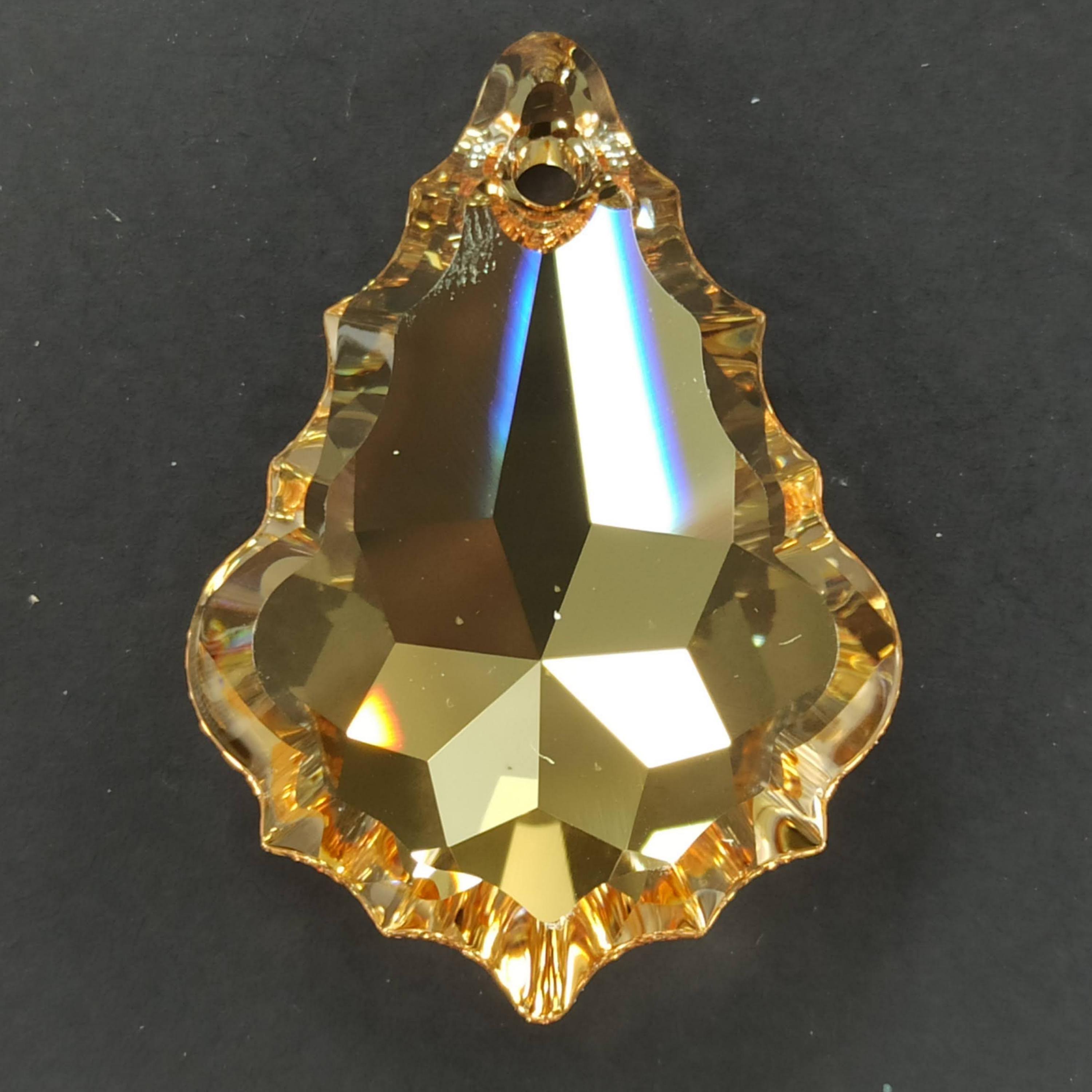 Swarovski 6090 Baroque Crystal Pendant, Golden Shadow, 38mm Leaf