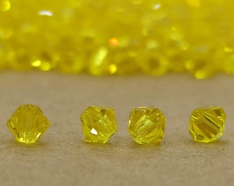 Swarovski Citrine Crystal Bicone Beads: Faceted Yellow Glass (4mm)