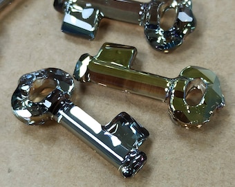 Swarovski Iridescent Green Crystal Key Pendant, Jewelry Charm