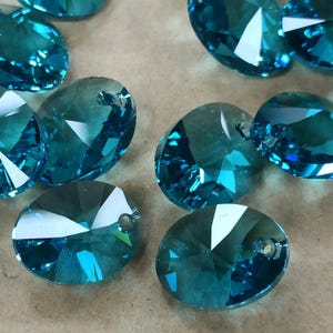 Swarovski Indicolite Crystal Oval Pendant: Blue-Green Jewelry Charm